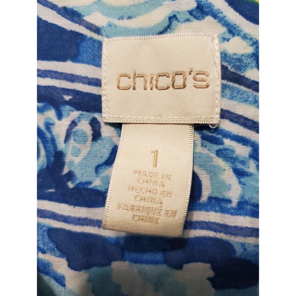 Chico's Cotton Multicolor Paisley Roll-Tab Sleeve Button-Up Shirt Size 1 Medium - Picture 3 of 7